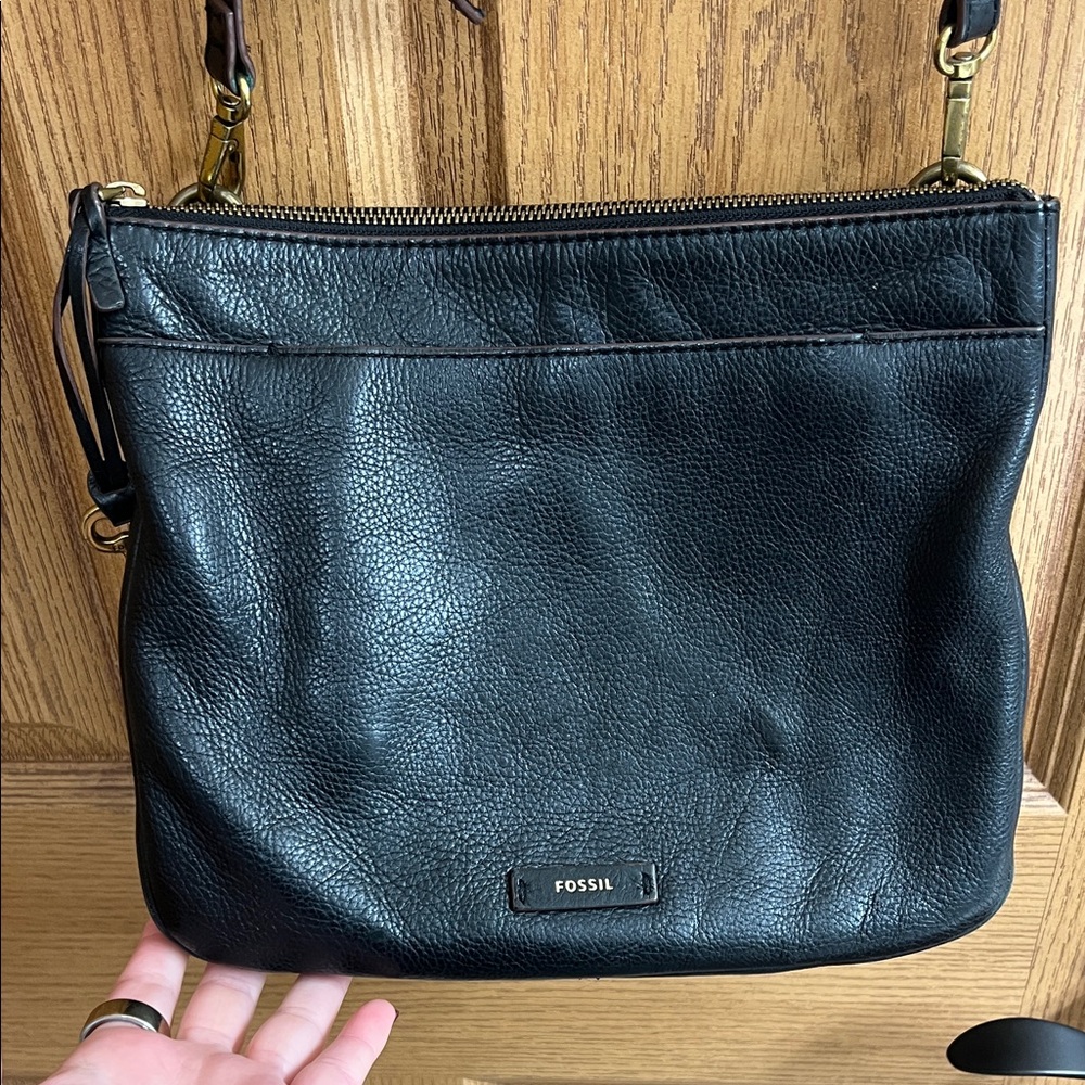 Fossil Black Leather Crossbody Bag